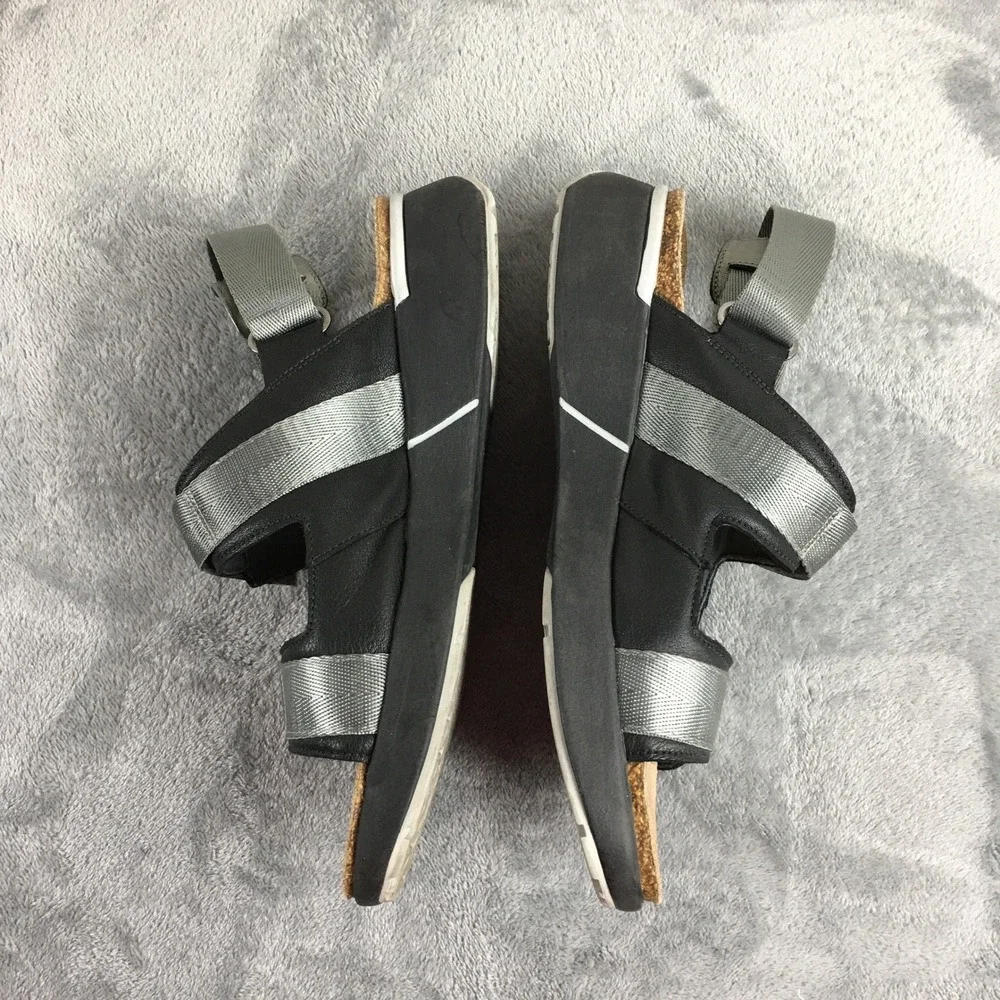 Naot Apollo Women 41 L10 Black Silver Metallic Leather Strappy Sport‎ Sandals